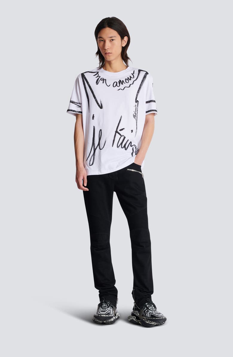 Balmain Denim Biker Pants, Alternate, color, 0Pa Black