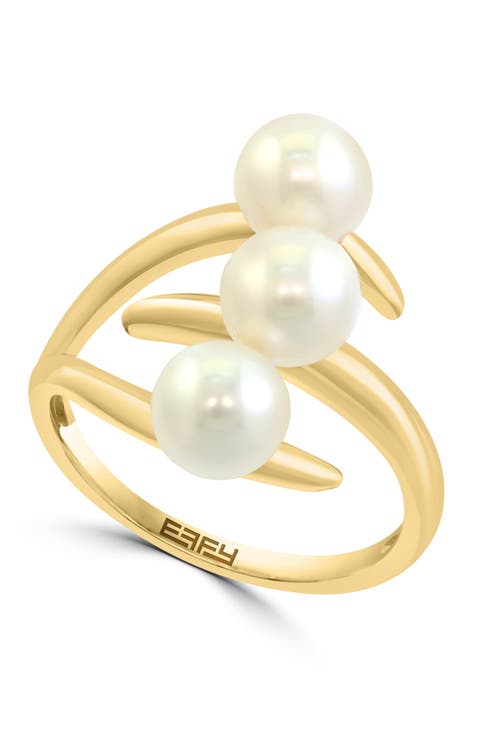 14K Yellow Gold Triple Freshwater Pearl Bypass Ring