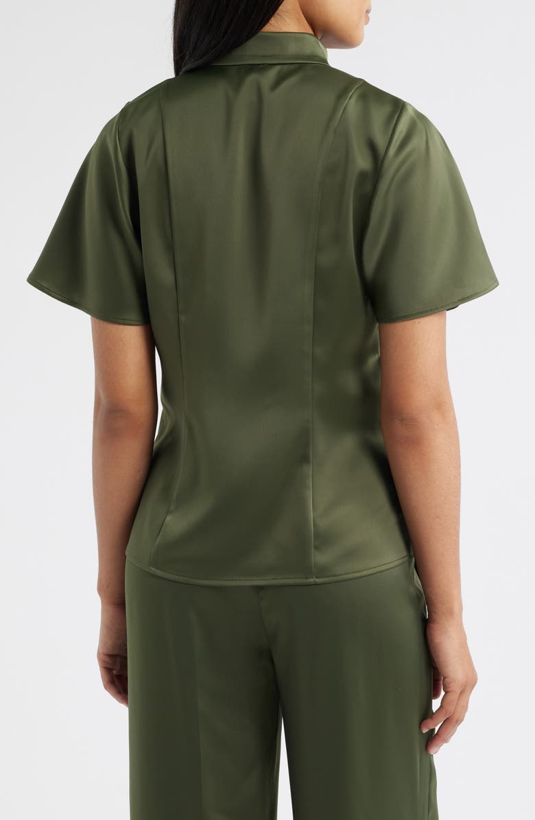 Anne Klein High Neck Short Sleeve Button-Up Shirt, Alternate, color, 