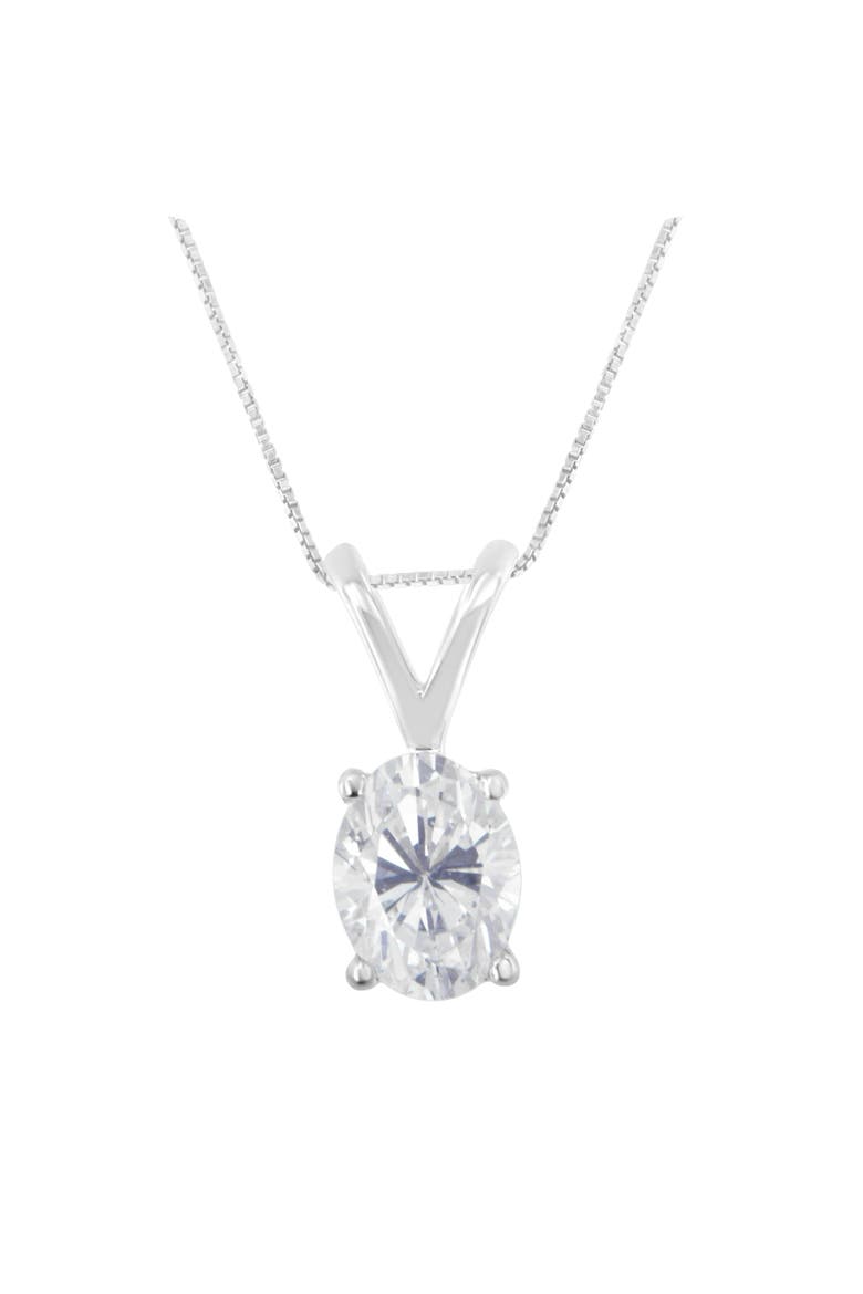 IGI Certified 10K White Gold 3/8 cttw Diamond Oval Pendant Necklace, Main, color, White