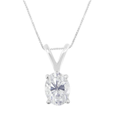 IGI Certified 10K White Gold 3/8 cttw Diamond Oval Pendant Necklace