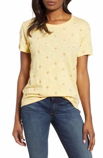 Lucky Brand Daisy All Over Embroidered Cotton Tee