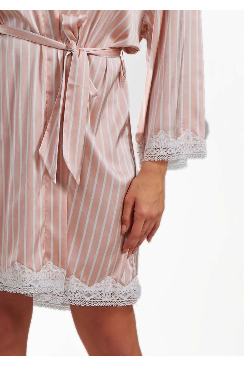 Silky Satin Stripe Lace Robe Mid-Thigh Length, Alternate, color, Pink