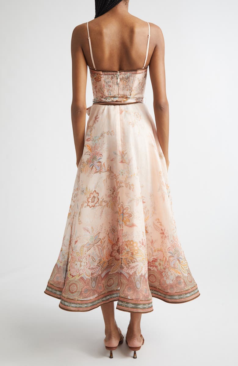 Zimmermann Alchemy Paisley Structured Linen & Silk Organza Midi Dress, Alternate, color, Pink Paisley