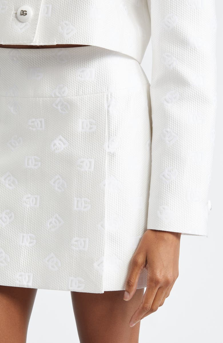Dolce&Gabbana Monogram Jacquard A-Line Miniskirt, Alternate, color, White