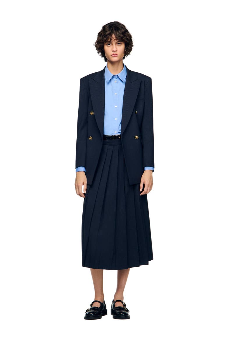 Midi pleated skirt, Alternate, color, Navy blue
