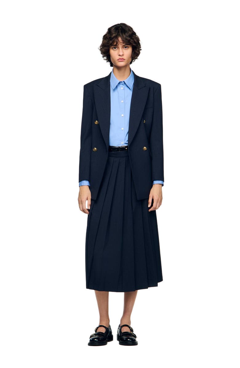 SANDRO Midi pleated skirt, Alternate, color, Navy Blue