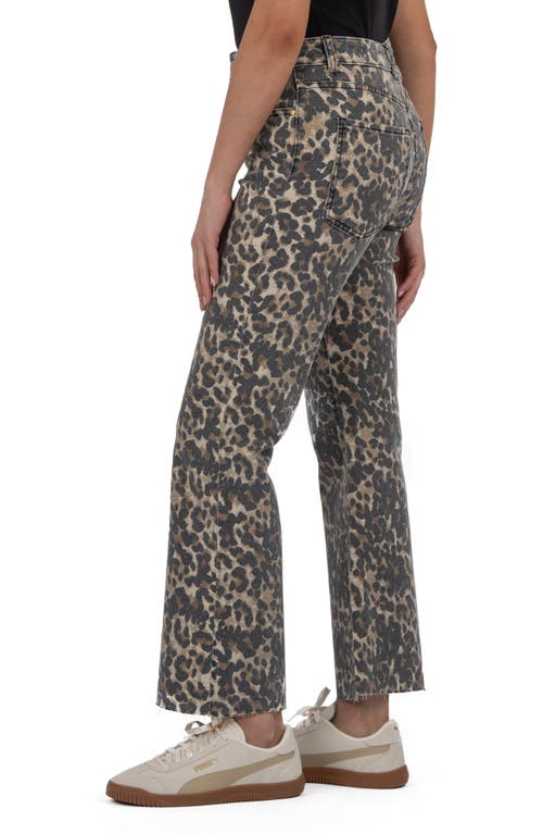 Kut From The Kloth Kelsey Leopard Print Raw Hem Mid Rise Ankle Flare Jeans In Gray