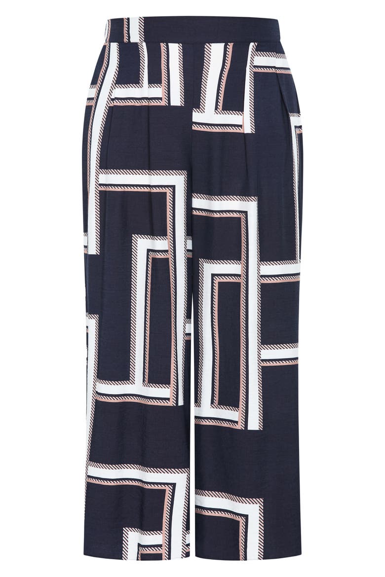 Hallie Print Pull-On Wide Leg Pants, Alternate, color, SLEEK STRIPES NAVY