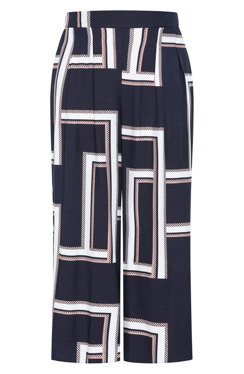 City Chic Hallie Print Pull-On Wide Leg Pants, Alternate, color, Sleek Stripes Navy
