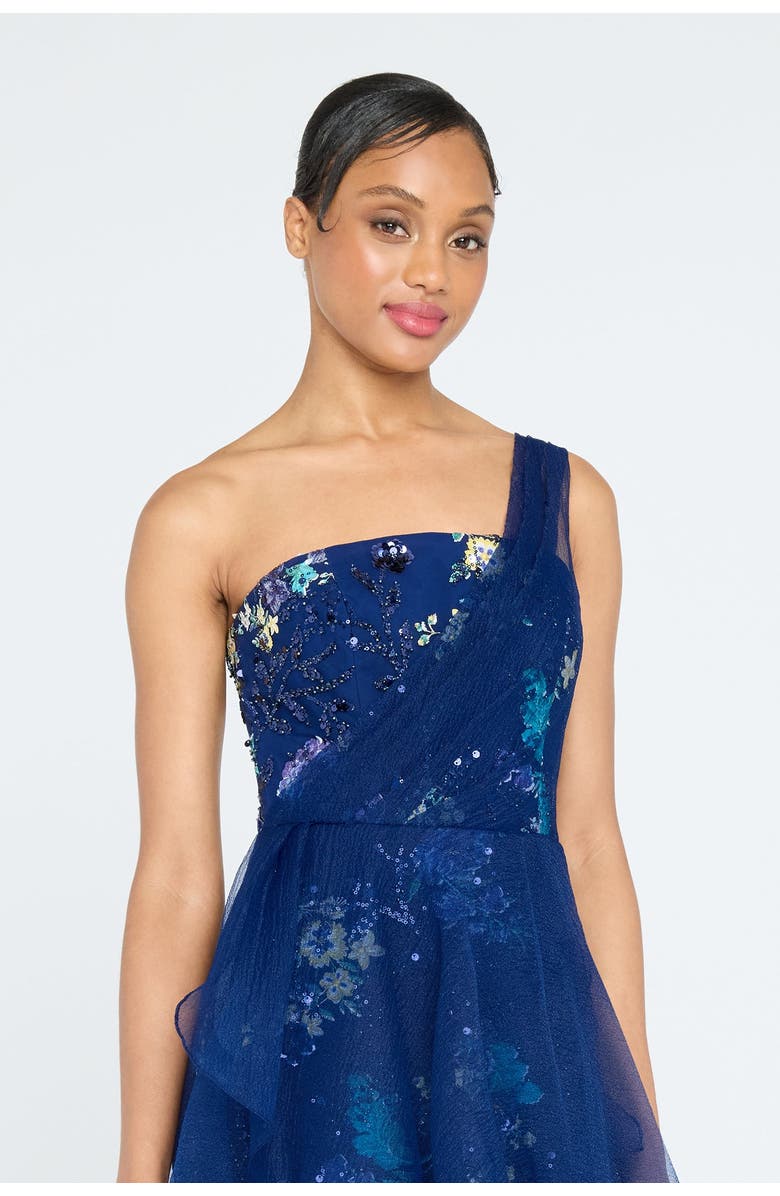 Theia Noemi Column Gown with Overlay, Alternate, color, Blue