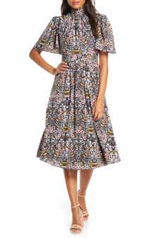 Julia Jordan Ruffle Neck Flutter Sleeve A-Line Dress