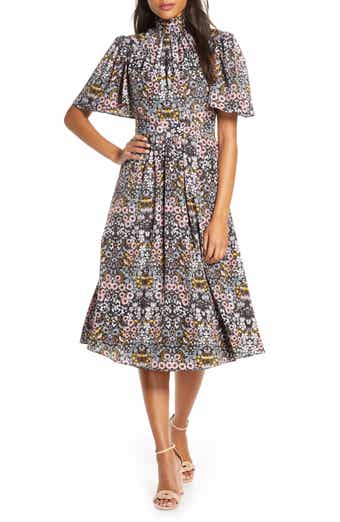Julia Jordan Ruffle Neck Flutter Sleeve A-Line Dress
