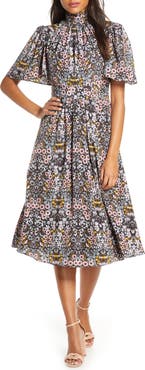 Julia Jordan Ruffle Neck Flutter Sleeve A-Line Dress