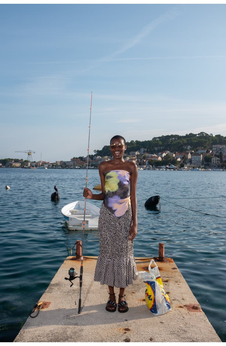 Untitled in Motion Poma Strapless Tie-Back Printed Top, Alternate, color, Iridaea