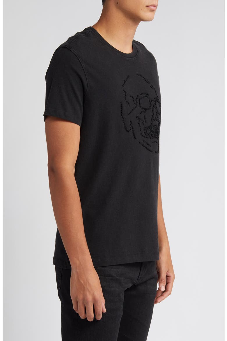 Beaded Skull Cotton T-Shirt, Alternate, color, BLACK