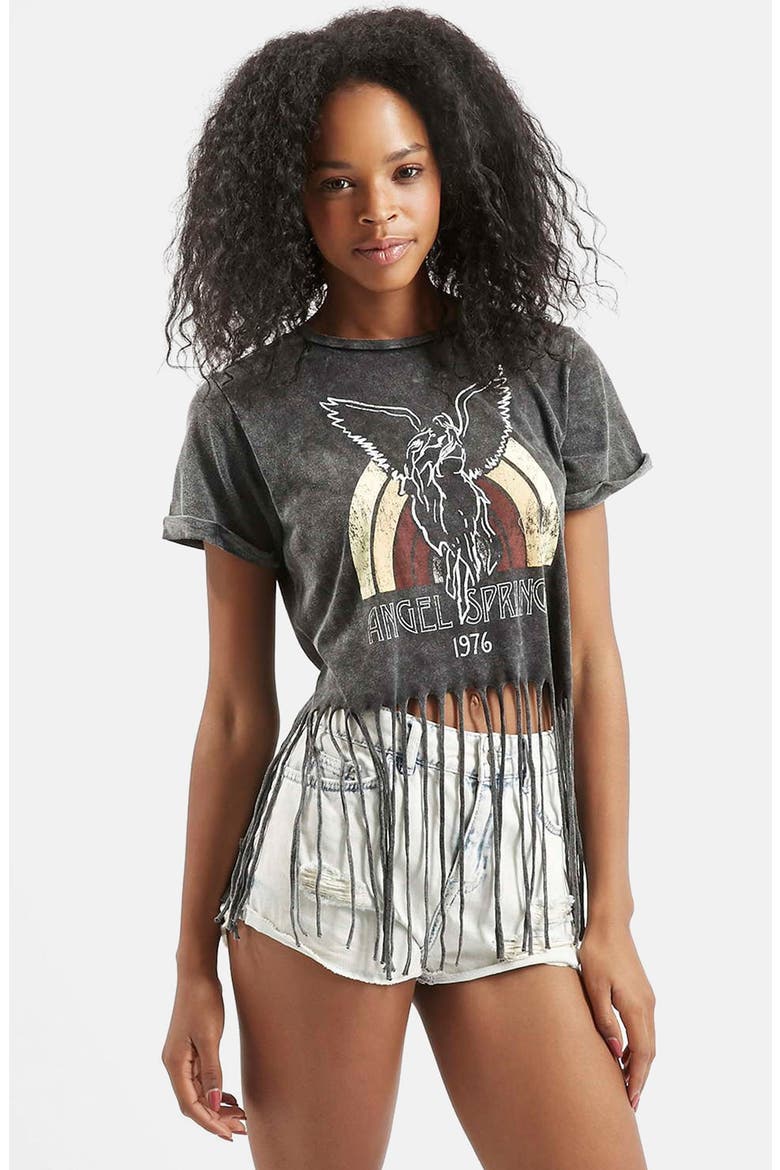 'Angel Spring' Fringe Tee, Main, color, CHARCOAL