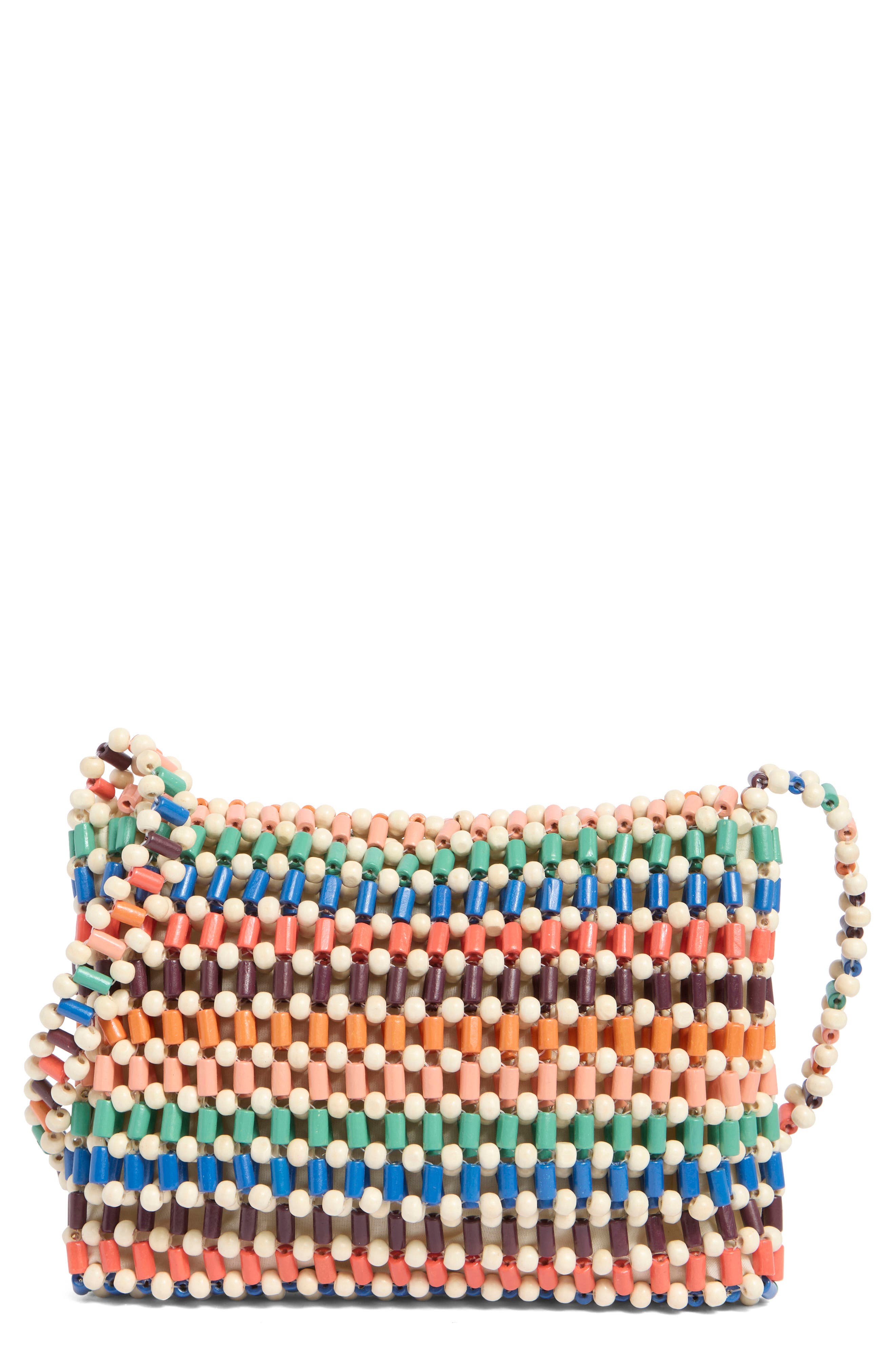 Collection XIIX Wooden Beaded Bag, Main, color, Ivory Multi