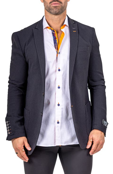 Unconstructed Marthyr014 Black Seersucker Peak Lapel Blazer