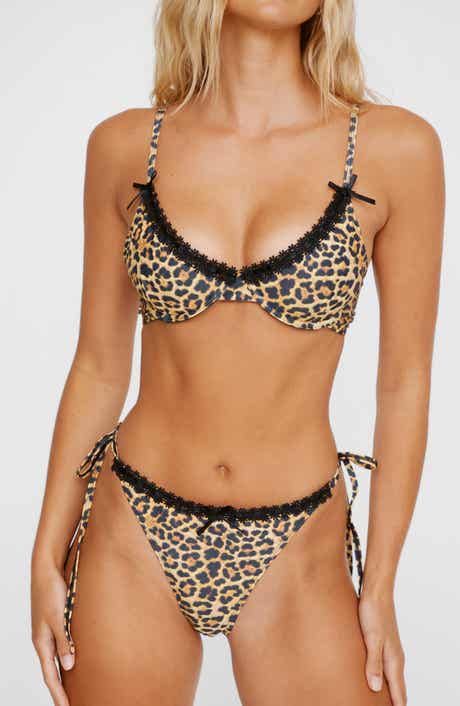 NASTY GAL Floral Appliqué Ribbon Bow Underwire Bikini Top