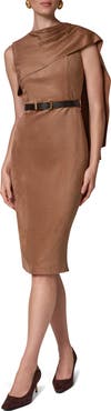 Donna Karan New York Shoulder Drape Faux Suede Sheath Midi Dress