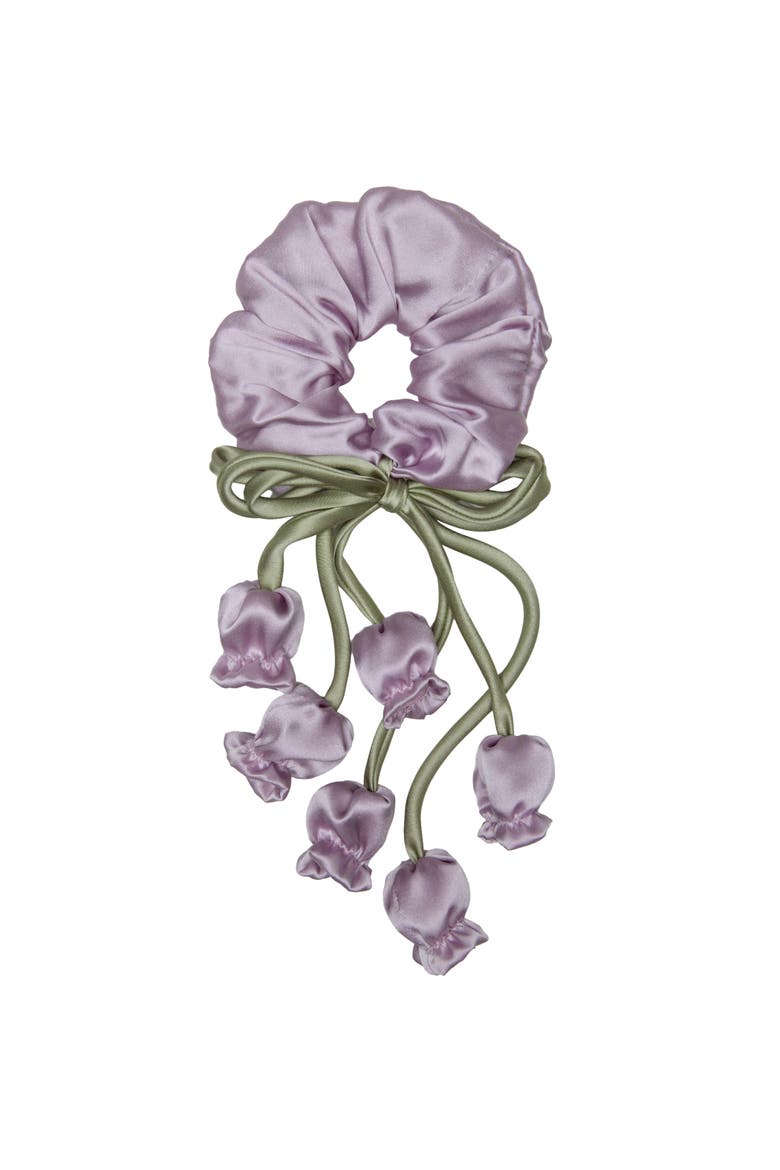 Lily of the Valley Silk Hair Tie Scrunchie, Main, color, Purple