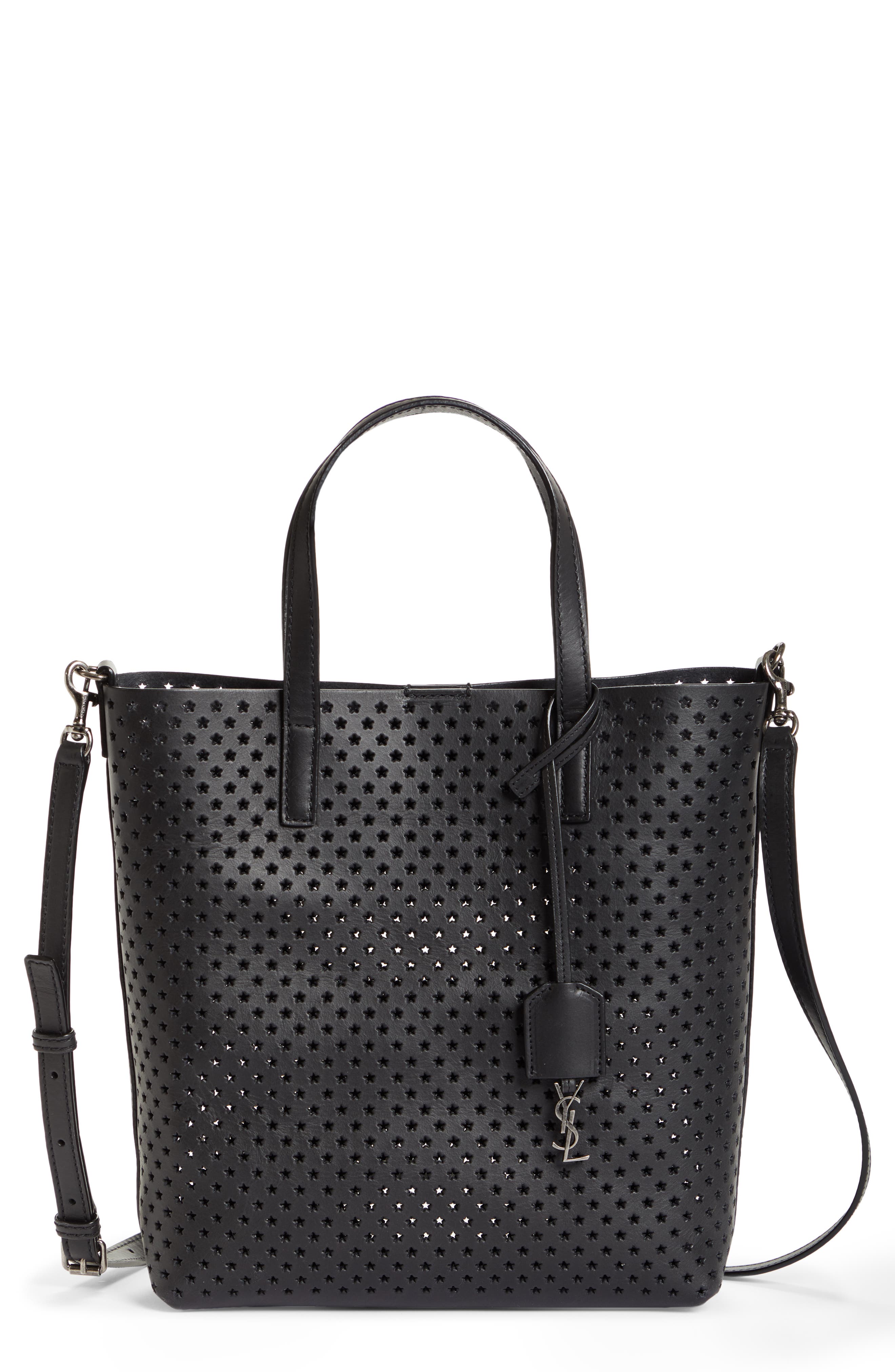 Saint Laurent Toy North/South Star Perforated Leather Tote, Main, color, 