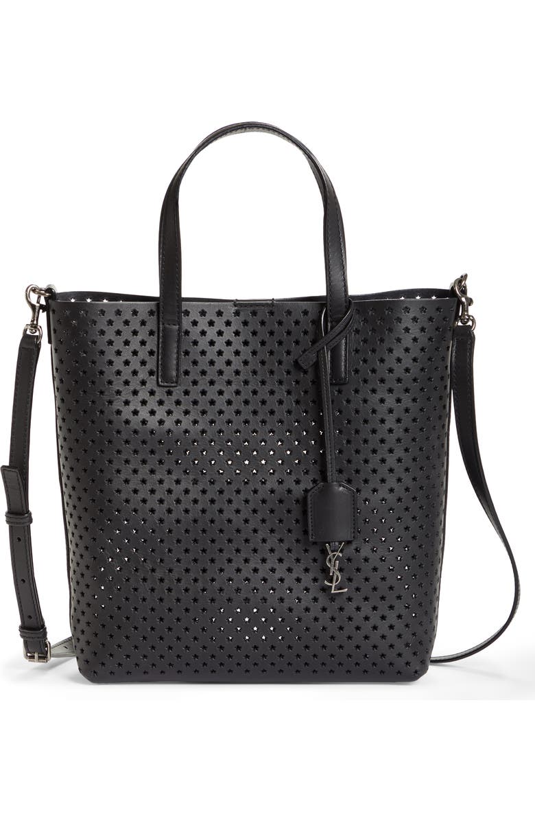 Saint Laurent Toy North/South Star Perforated Leather Tote, Main, color,