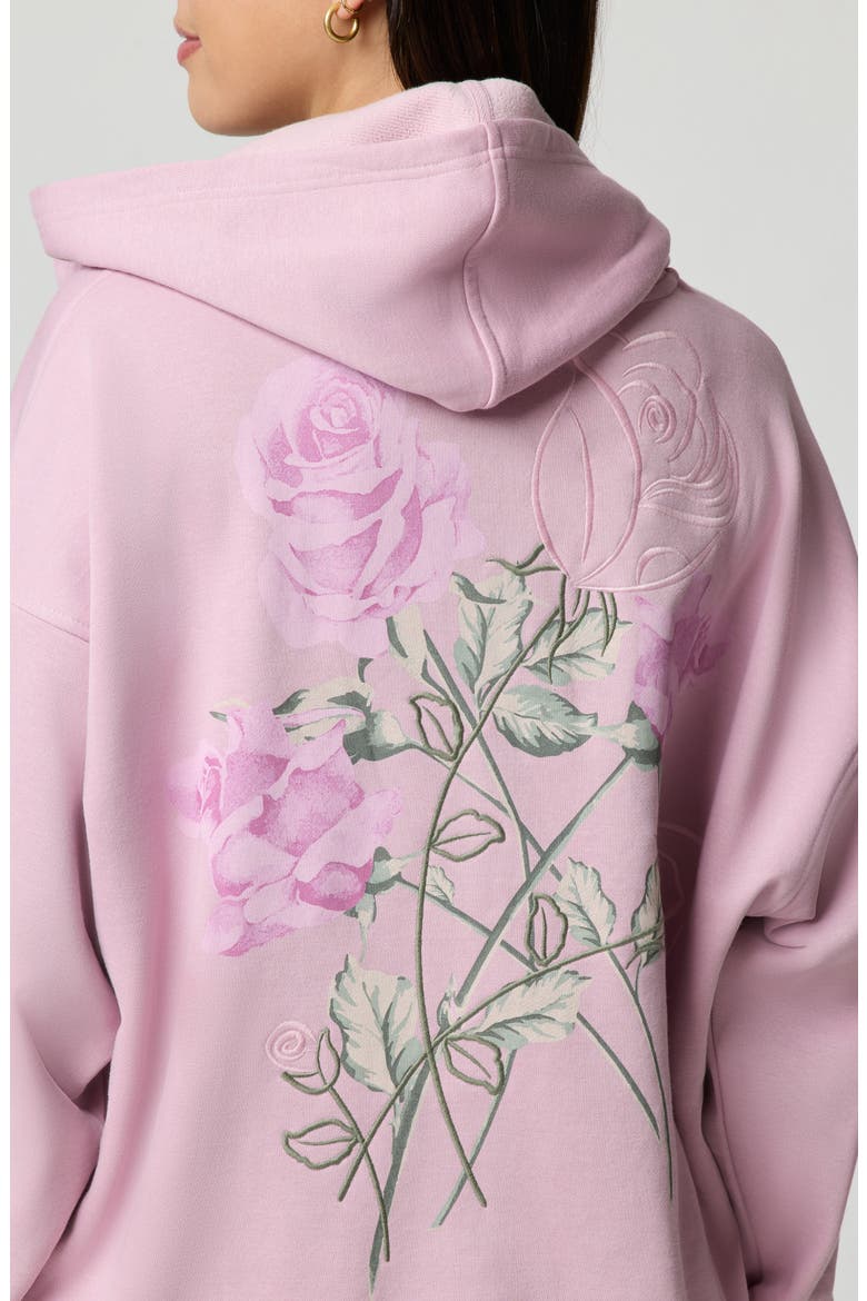 Cozy Crush Forever Embroidered Oversize Graphic Zip Hoodie, Alternate, color, DAWN PINK ROSE