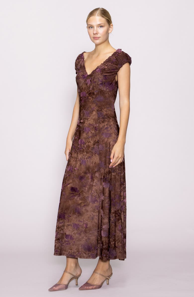 MELLODAY Floral Print Maxi Dress, Alternate, color, Brown Abstract
