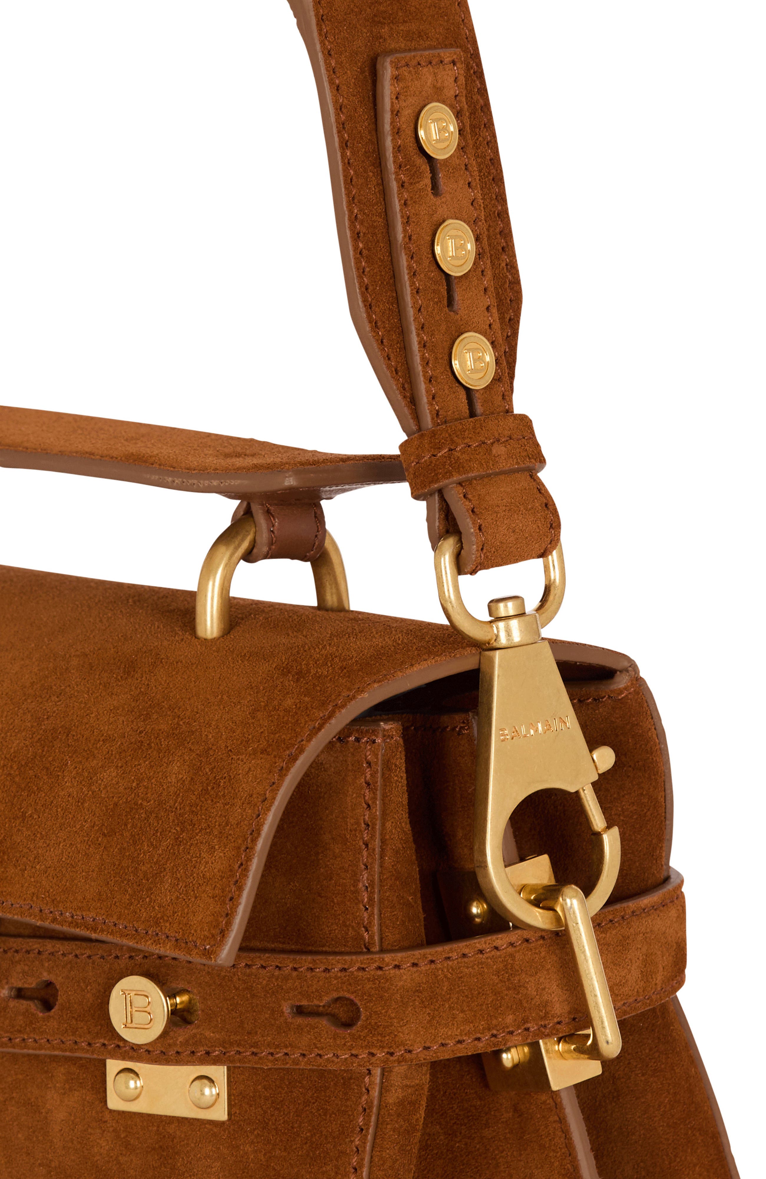 Balmain Suede B-Buzz 23 bag, Alternate, color, Brown
