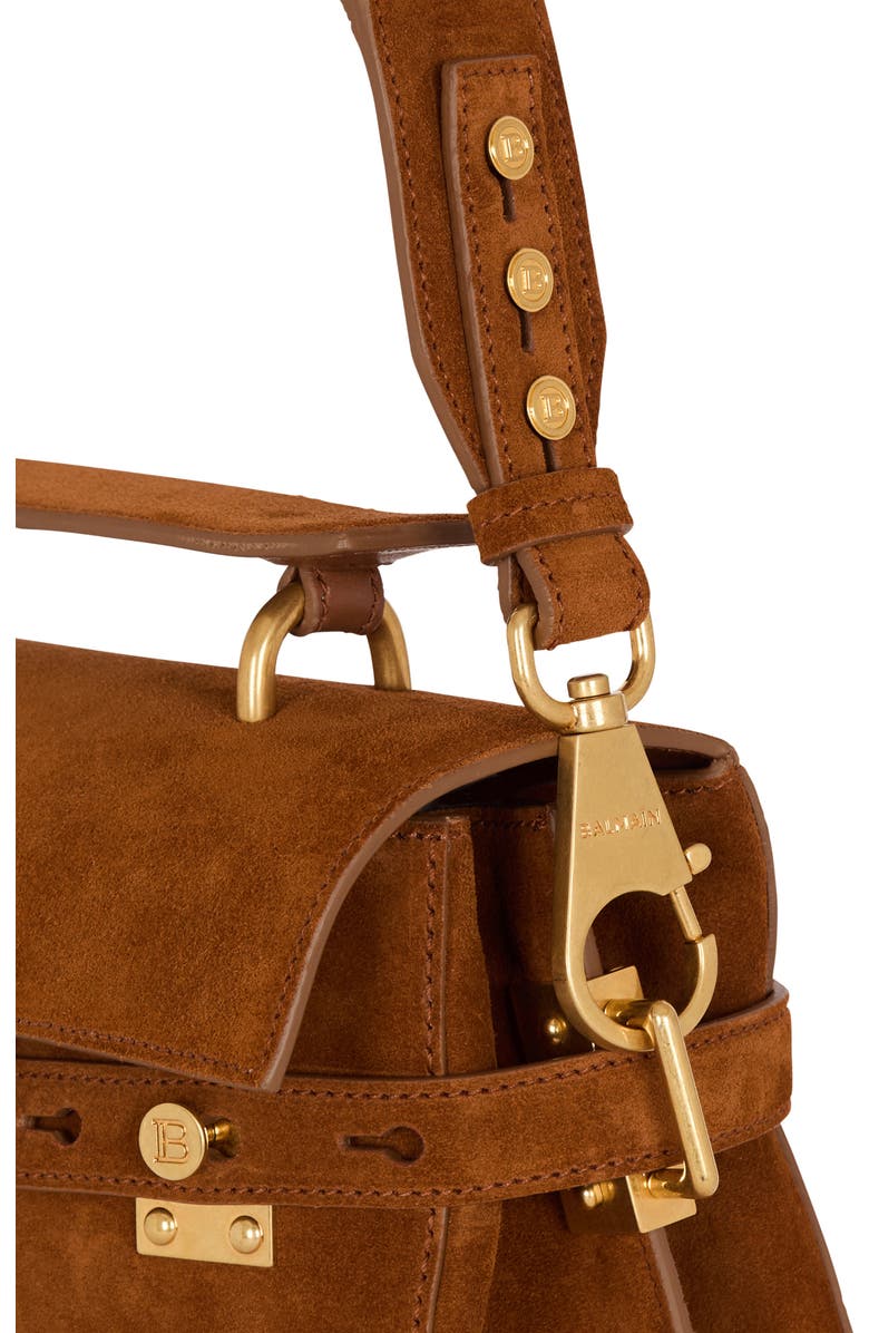 Balmain Suede B-Buzz 23 bag, Alternate, color, Brown