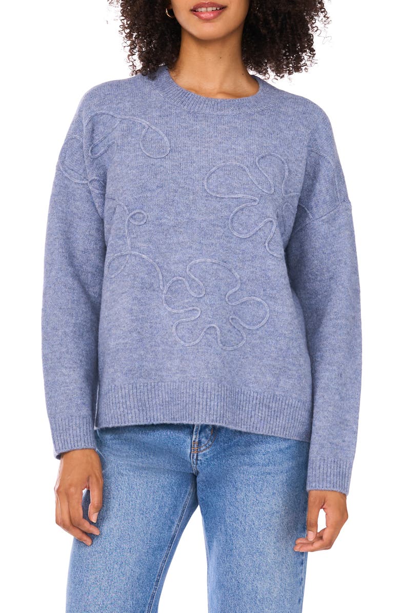 Parker Floral Embellished Sweater, Main, color, Denim Heather