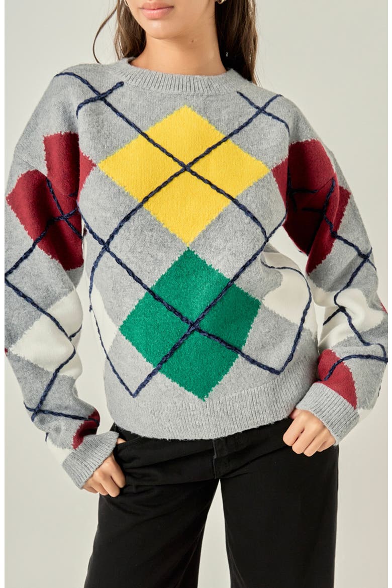 Argyle Sweater, Main, color, LIGHT GREY MULTI