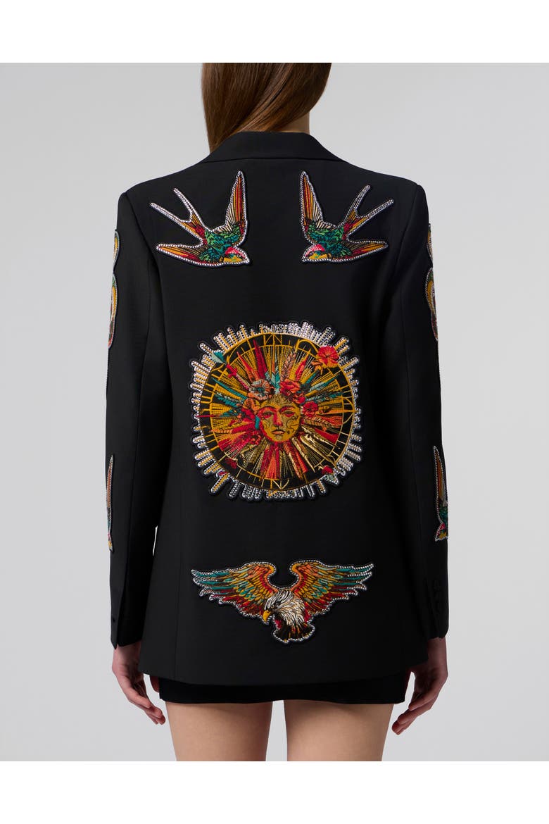 Boyfriend's Fit Blazer Tattoo Patches Women, Alternate, color, black