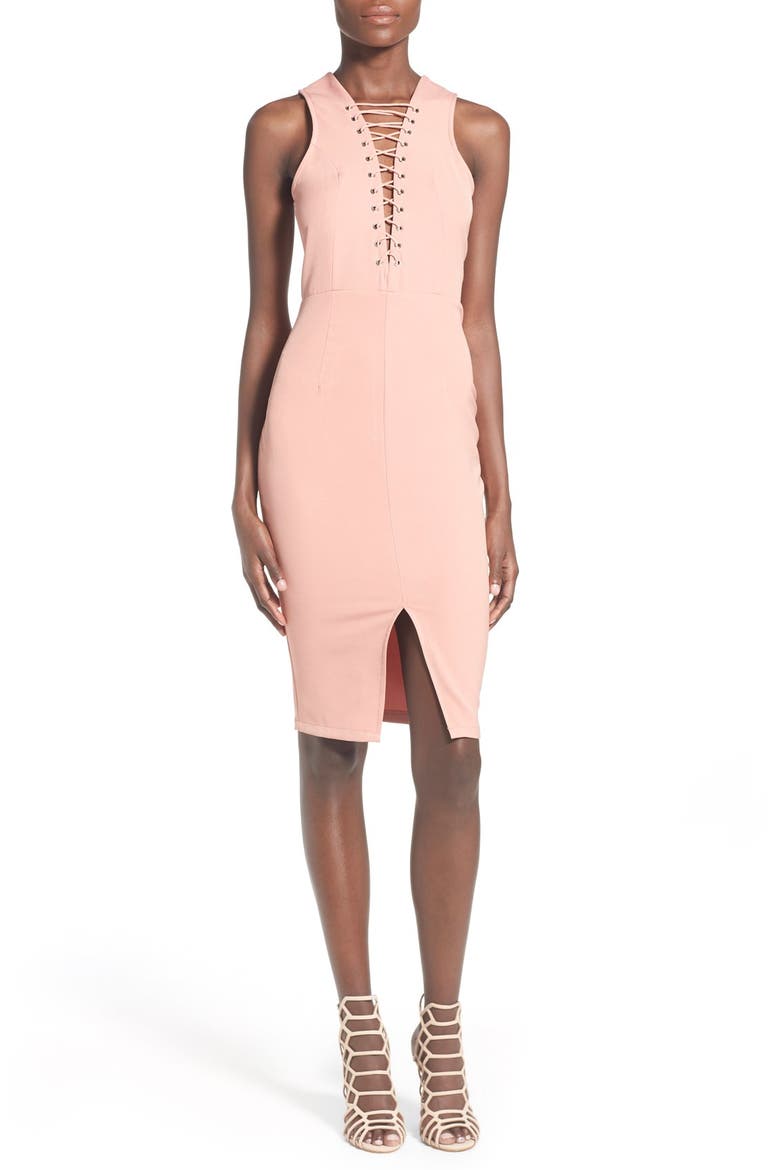 Lace-Up Body-Con Dress, Main, color, SALMON