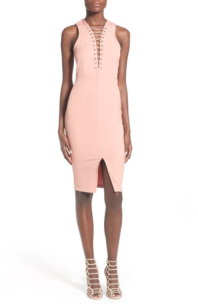 Missguided Lace-Up Body-Con Dress, Main, color, 