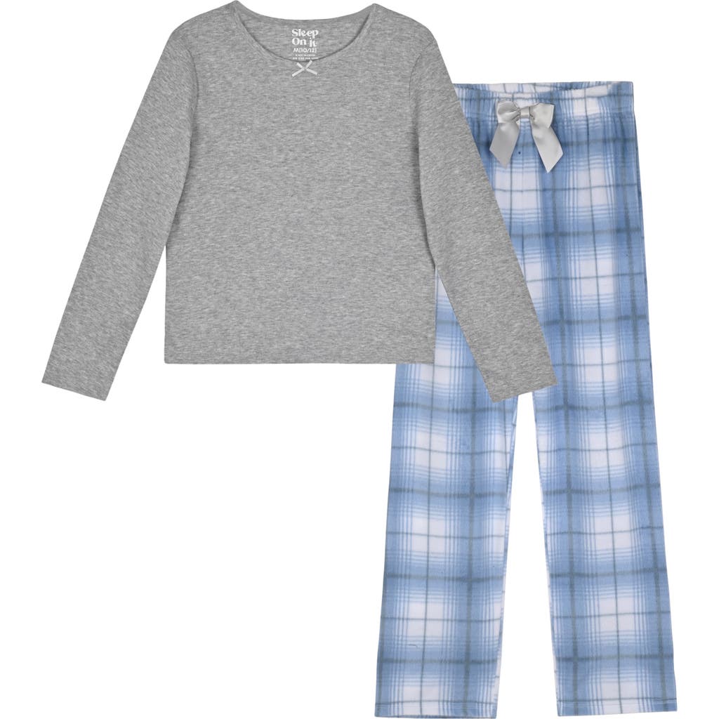 Sleep On It Kids' Long Sleeve Thermal & Plaid Pajama Pants Set In Blue