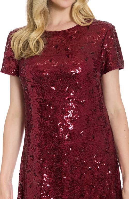 London Times Triangle Sequin Shift Dress In Burgundy