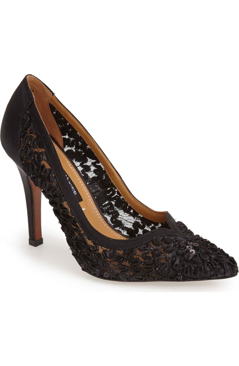 Kay Unger 'Sardana' Satin & Ribbon Lace Pointy Toe Pump, Main, color,