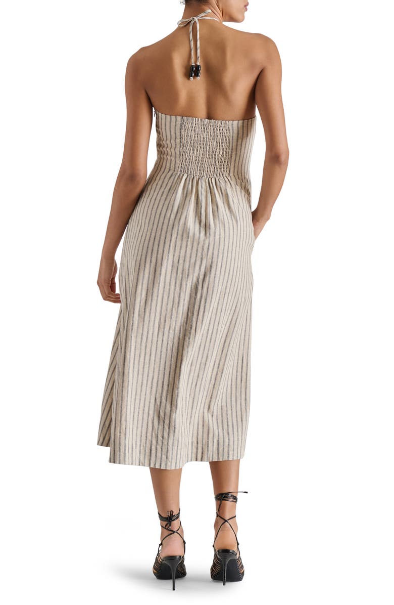 Steve Madden Mary Beth Ticking Stripe Linen & Cotton Halter Midi Dress, Alternate, color, Ivory/Black