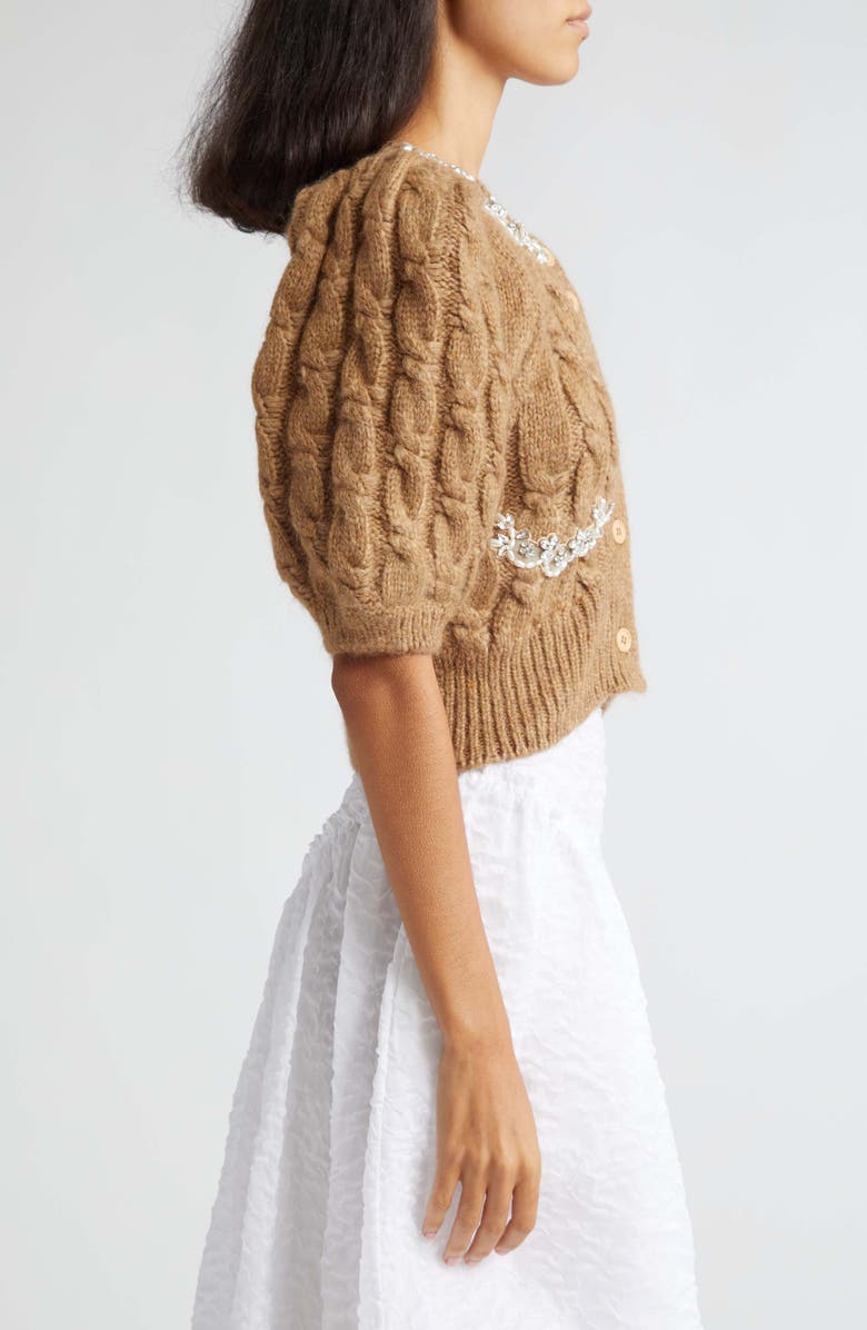Simone Rocha Rhinestone & Imitation Pearl Detail Alpaca Blend Sweater, Alternate, color, Camel/ Pearl/ Clear