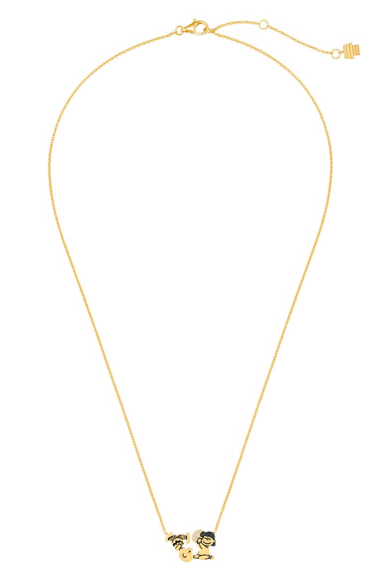 x Peanuts® Lucy's Football Pendant Necklace, Alternate, color, 18KT YELLOW GOLD / CLEAR STONE