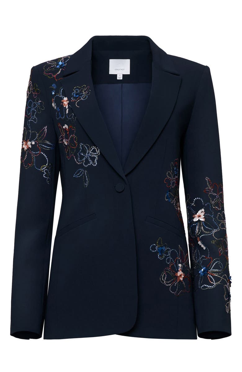 Cinq à Sept Karlie Blooming Linework Embellished Blazer, Alternate, color, Navy Multi