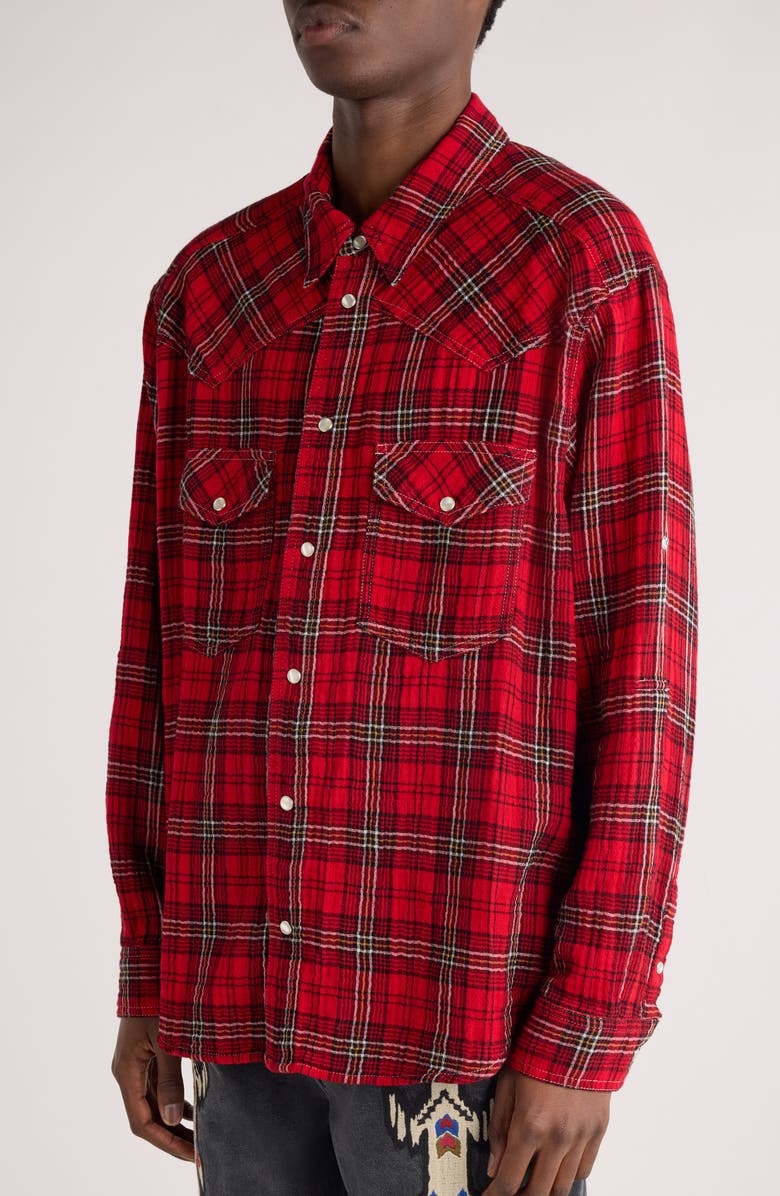 Isabel Marant Panema Plaid Cotton Snap-Up Shirt, Alternate, color, 
