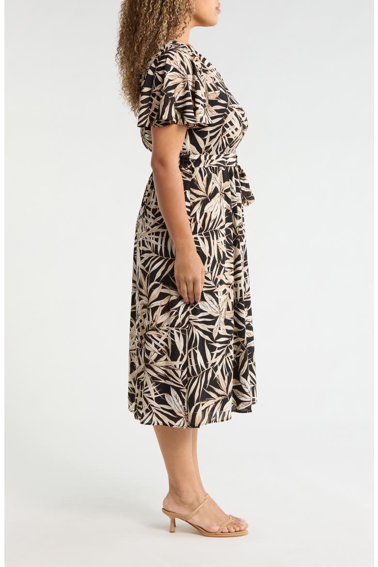 Leaf Print Flutter Sleeve Dress, Alternate, color, BLACK MULTI