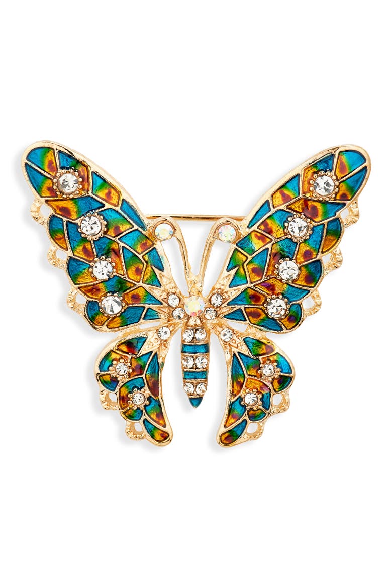 Embellished Butterfly Lapel Pin, Main, color, GOLD