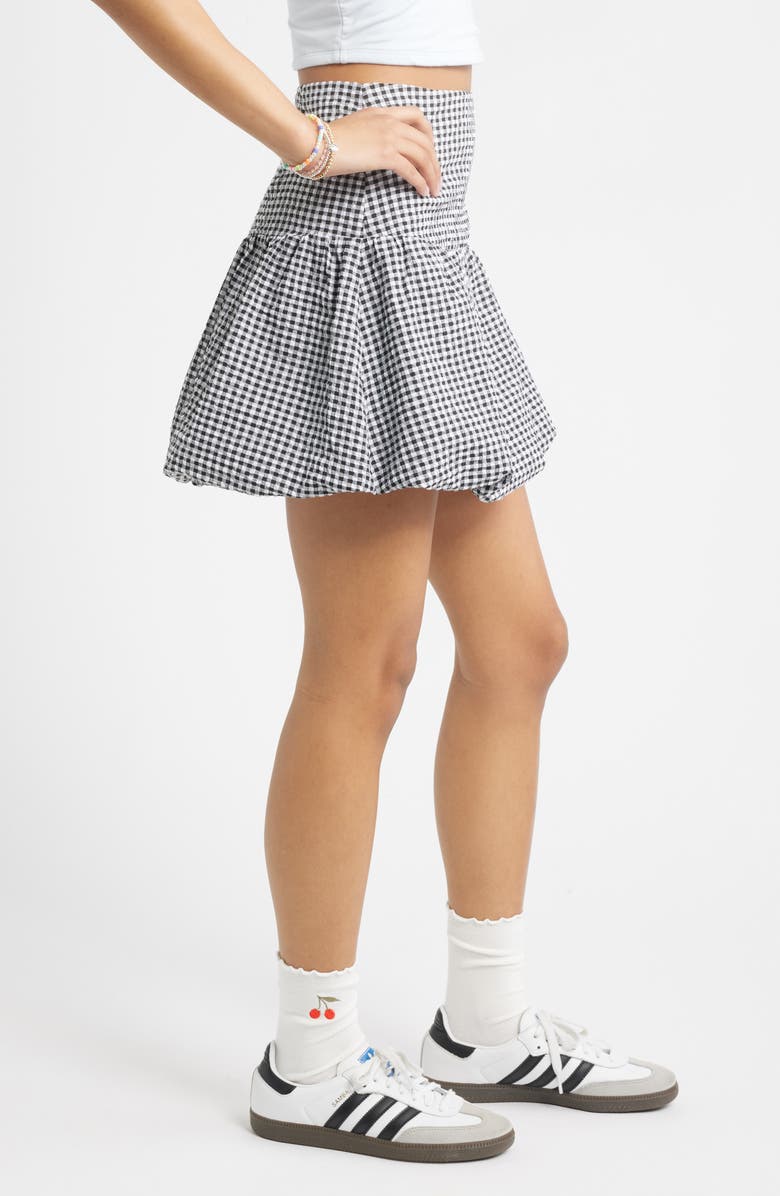BP. Gingham Seersucker Bubble Hem Miniskirt, Alternate, color, Black- White Gingham