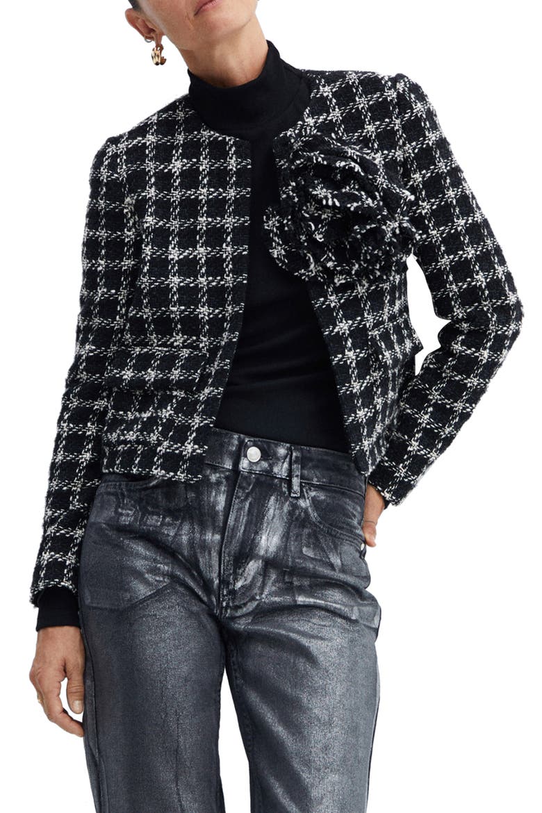 Floral Tweed Blazer, Main, color, BLACK