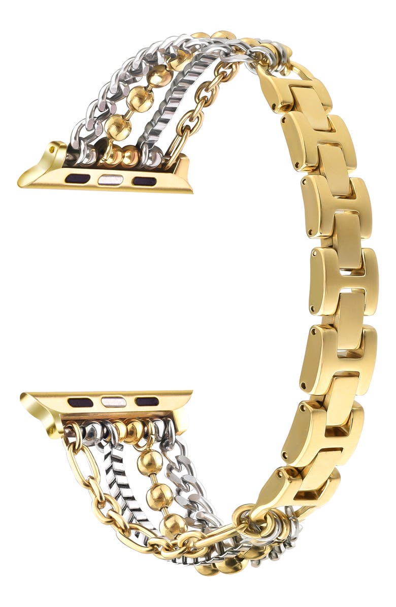 The Posh Tech Leo Mixed Chain Stainless Steel Apple Watch<sup>®</sup> Bracelet Watchband, Alternate, color, Gold/ Silver